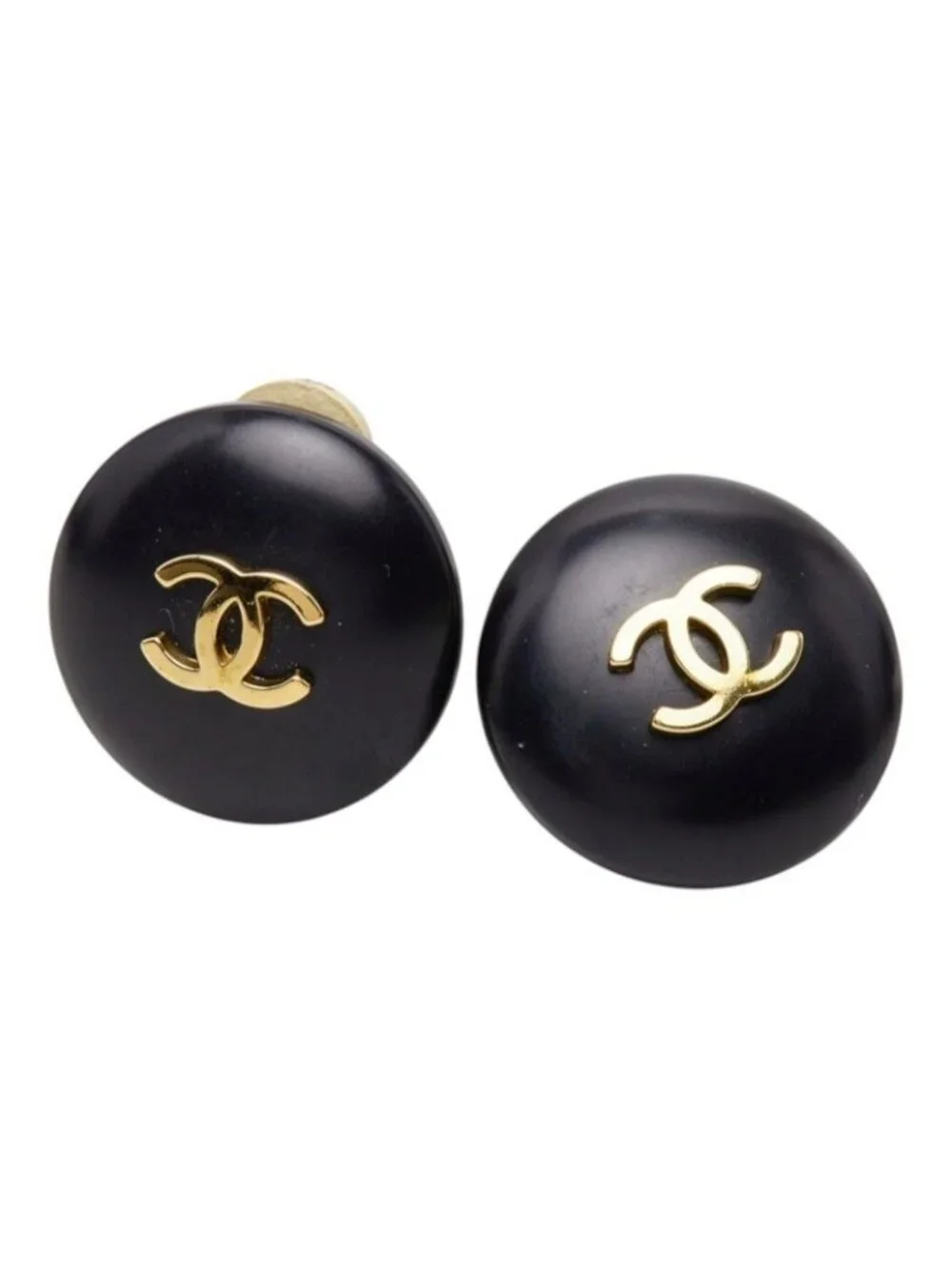Chanel CC Logo Vintage Earrings 95P Black Gold Plated